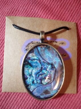 Handcrafted Blue Purple Abstract  Pendant Necklace